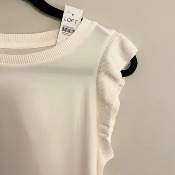 NWT LOFT Rib Trim Mixed Media Shell Top White - Picture 3 of 9